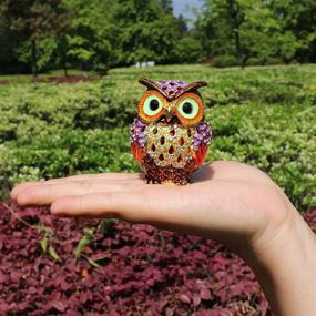 img 2 attached to 🦉 Hand-painted Figurine Collectible Ring Holder - Waltz & F Hollow Owl Trinket Box with Hinged Lid
