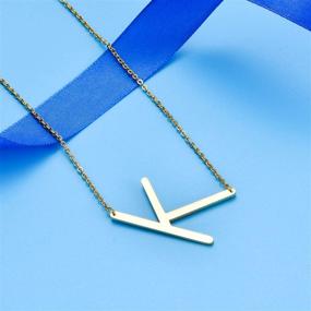 img 3 attached to 🎁 Malyunin Sideways Initial Necklace: Unique Alphabet A-Z Large Letter Script Name Necklace - Perfect Birthday Gifts for Women and Girls