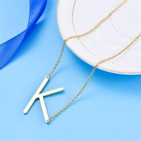 img 2 attached to 🎁 Malyunin Sideways Initial Necklace: Unique Alphabet A-Z Large Letter Script Name Necklace - Perfect Birthday Gifts for Women and Girls