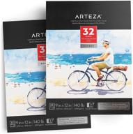 🎨 arteza watercolor paper pad expert, 2-pack 9x12 inch watercolor sketchbook, 32 sheets each, glue bound, 140lb/300gsm cold pressed acid free paper for watercolors and mixed media logo