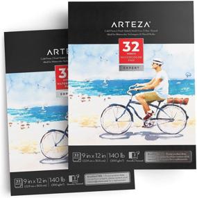 img 4 attached to 🎨 Arteza Watercolor Paper Pad Expert, 2-Pack 9x12 inch Watercolor Sketchbook, 32 Sheets Each, Glue Bound, 140lb/300gsm Cold Pressed Acid Free Paper for Watercolors and Mixed Media