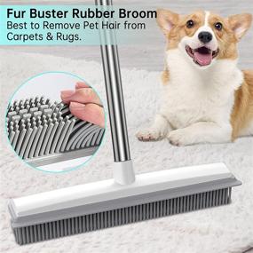 img 3 attached to 🧹 2-in-1 Rubber Broom with Squeegee: Pet Hair Removal, Carpet Rake, Long Handle Floor Brush – Perfect for Cleaning Carpets, Hardwood Floors, Tiles, and Windows