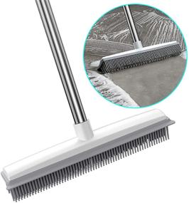 img 4 attached to 🧹 2-in-1 Rubber Broom with Squeegee: Pet Hair Removal, Carpet Rake, Long Handle Floor Brush – Perfect for Cleaning Carpets, Hardwood Floors, Tiles, and Windows