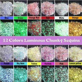 img 3 attached to ✨ Glow in The Dark Glitter - JEMESI 12 Colors Luminous Chunky Glitter for Resin, Nails, Body, Face, Slime, Tumblers, Halloween - High Luminance & Cosmetic Grade Glitter (0.35oz Each)