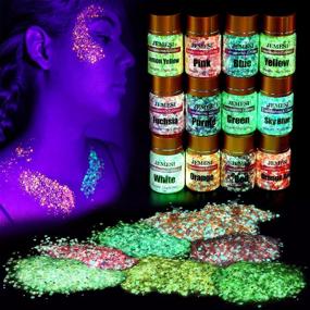 img 1 attached to ✨ Glow in The Dark Glitter - JEMESI 12 Colors Luminous Chunky Glitter for Resin, Nails, Body, Face, Slime, Tumblers, Halloween - High Luminance & Cosmetic Grade Glitter (0.35oz Each)