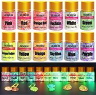 ✨ glow in the dark glitter - jemesi 12 colors luminous chunky glitter for resin, nails, body, face, slime, tumblers, halloween - high luminance & cosmetic grade glitter (0.35oz each) logo