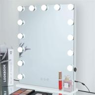 💄 amst hollywood vanity mirror with lights - dimmable tabletop/wall beauty cosmetic lighted mirror with 15pcs led bulbs, usb port, 3 color lighting modes, 18.3" w x 22.9" h, white logo