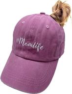 🧢 vintage washed distressed twill plain hat for women with messy bun ponytail - manmesh hatt mom life baseball cap logo