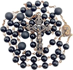 img 4 attached to 📿 Nazareth Store Vintage Onyx Rosary Necklace with Black Beads, Catholic Holy Soil Medal, and Antique Cross Crucifix – Catolicos Rosarios para Hombre