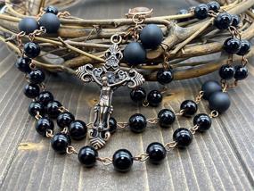 img 3 attached to 📿 Nazareth Store Vintage Onyx Rosary Necklace with Black Beads, Catholic Holy Soil Medal, and Antique Cross Crucifix – Catolicos Rosarios para Hombre