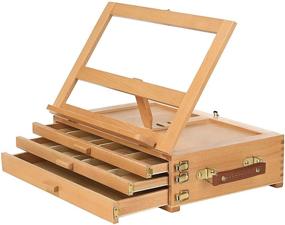 img 4 attached to 🎨 MEEDEN Large Adjustable Artist Tabletop Sketchbox Easel- Multi-Function Solid Beech Wood Storage Box Easel with 3-Drawer