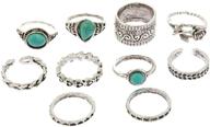 💍 bohemian turquoise stone rings for women - 8 pcs vintage oval imitation opal & open leaf finger rings logo