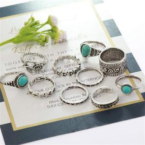img 1 attached to 💍 Bohemian Turquoise Stone Rings for Women - 8 Pcs Vintage Oval Imitation Opal & Open Leaf Finger Rings