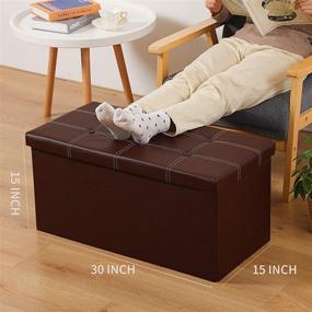 img 3 attached to Premium Faux Leather Storage Ottoman Bench - 2 Pack, Brown | 30x15x15 Inch | Padded Seat & 360lb Capacity | Living Room Storage Chest Bench