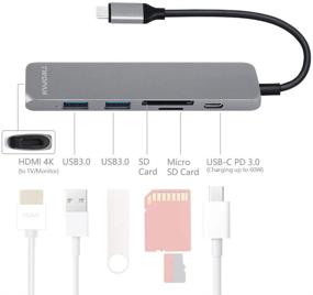 img 2 attached to 🔌 TWOPAN USB C территории Multiport адаптер - 6-в-1 USB-C к USB 3.0 хаб, 6-порт USB C Dongle, 4K HDMI адаптер, SD / Micro SD кард-ридер - совместим с MacBook Air / Pro 2020/2019/2018, iPad Pro, Chromebook