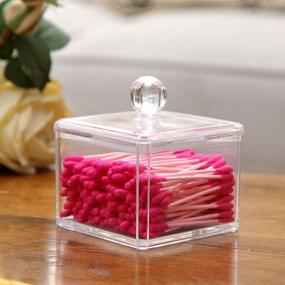 img 2 attached to 🛁 PuTwo Square Cotton Swab Holder with Lid - Makeup Organizer for Bathroom Storage and Cotton Buds Dispenser