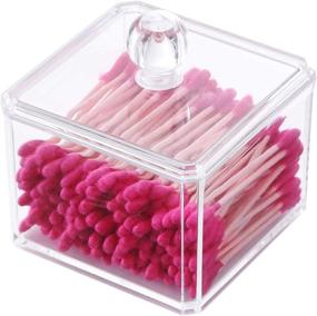 img 4 attached to 🛁 PuTwo Square Cotton Swab Holder with Lid - Makeup Organizer for Bathroom Storage and Cotton Buds Dispenser