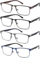 👓 stylish metal frame reading glasses for men - 4-pack blue light blocking readers with comfort spring hinges, anti glare uv filter eyeglasses, +1.5 strength logo