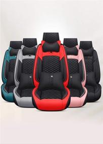 img 3 attached to ZQY Comfortable Leather Auto Car Seat Covers 5 Seats Full Set Universal Fit (Lu Black &Amp Interior Accessories