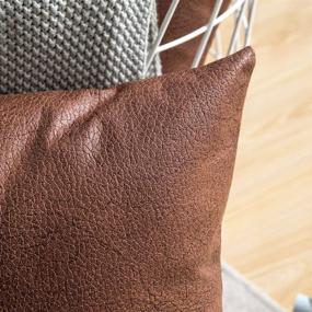 img 3 attached to 🛋️ MIULEE Pack of 2 Decorative Faux Leather Modern Pillow Covers - Square Luxury Cushion Cases for Couch, Sofa, Bed, Living Room - Durable Throw Pillow Covers Shell - 18x18 Inch - Brown