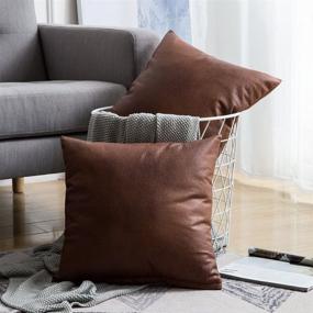 img 4 attached to 🛋️ MIULEE Pack of 2 Decorative Faux Leather Modern Pillow Covers - Square Luxury Cushion Cases for Couch, Sofa, Bed, Living Room - Durable Throw Pillow Covers Shell - 18x18 Inch - Brown