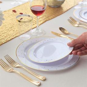 img 1 attached to Supernal 200pcs Christmas Plates: Gold Plastic Dinnerware Set with White Disposable Plates and Gold Plastic Silverware - Including 40 Dinner Plates, 40 Salad Plates, 40 Knives, 40 Forks, and 40 Spoons