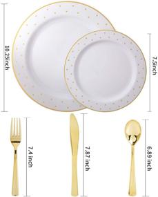 img 3 attached to Supernal 200pcs Christmas Plates: Gold Plastic Dinnerware Set with White Disposable Plates and Gold Plastic Silverware - Including 40 Dinner Plates, 40 Salad Plates, 40 Knives, 40 Forks, and 40 Spoons