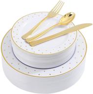 supernal 200pcs christmas plates: gold plastic dinnerware set with white disposable plates and gold plastic silverware - including 40 dinner plates, 40 salad plates, 40 knives, 40 forks, and 40 spoons logo