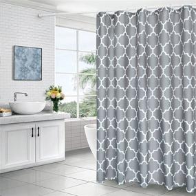 img 4 attached to 🚿 Grey Fabric Textured Moroccan Geometric Shower Curtain for Bathroom - Waterproof Bathroom Curtain with 12 Hooks, 70 x 72 Inch