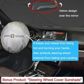 img 2 attached to 🌞 Large Car Windshield Sun Shade for SUV, Truck & Van + Bonus Steering Wheel Shade - 210T Reflective Folding Sun Shield to Keep Vehicle Cool (65.7 x 36.4 inches)