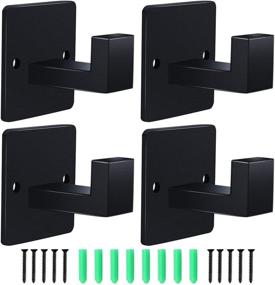 img 4 attached to 🔳 Modern Square Style Towel Hooks - 4Pcs Black Robe Hooks for Bathroom, Kitchen, Bedroom - Heavy Duty, Rustproof & Wall Mounted Coat Hooks