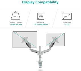 img 1 attached to 🖥️ WALI GSDM002S Премиумный стол для монтажа двух ЖК-мониторов - настраиваемая подпорка с газовым амортизатором для дисплеев до 32 дюймов, вместимостью веса до 19.8 фунтов, двух рукояток, серого цвета.