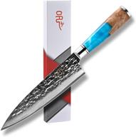 🔪 premium japanese chef knife - vg10 hammered damascus steel blade, 8 inch, blue resin handle - professional grade, ultra sharp logo