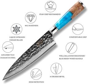 img 2 attached to 🔪 Premium Japanese Chef Knife - VG10 Hammered Damascus Steel Blade, 8 Inch, Blue Resin Handle - Professional Grade, Ultra Sharp