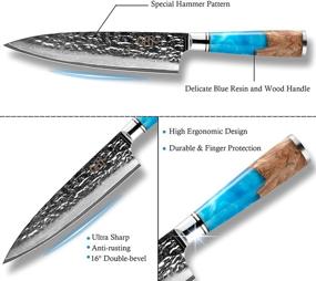 img 1 attached to 🔪 Premium Japanese Chef Knife - VG10 Hammered Damascus Steel Blade, 8 Inch, Blue Resin Handle - Professional Grade, Ultra Sharp