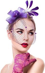 img 1 attached to 🎀 Bowknot Fascinator Feathers Headband Gloves: Elevate Your Women's Accessory Game!