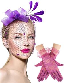 img 4 attached to 🎀 Bowknot Fascinator Feathers Headband Gloves: Elevate Your Women's Accessory Game!