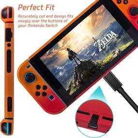 img 2 attached to 🎮 RHOTALL Protective Accessories Cover Case for Nintendo Switch - Dockable Case with Cat Claw Thumb Grips (Red & Orange)