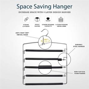 img 3 attached to 👖 Maximize Closet Space with HOUSE DAY 5-Layer Pants Hangers - Stainless Steel, Non-Slip, Foam Padded Swing Arm Closet Storage Organizer for Pants, Jeans, Trousers, Skirts, Scarves, Ties, Towels - 2 Pack