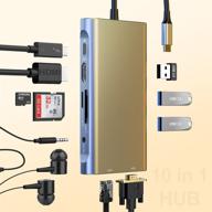 🔌 10-in-1 usb c hub adapter: gigabit ethernet, 4k hdmi, vga, pd 60w, sd/tf card reader, 3 usb3.0, audio - compatible with macbook & usb c laptops logo