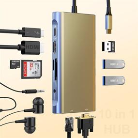 img 4 attached to 🔌 10-в-1 USB C хаб адаптер: Гигабитный Ethernet, 4K HDMI, VGA, PD 60W, считыватель карт SD/TF, 3 USB3.0, аудио - совместим с MacBook и ноутбуками USB C