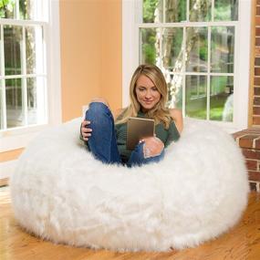 img 2 attached to 🛋️ Cozy & Stylish: Comfy Sacks 4 ft Memory Foam Bean Bag Chair in White Furry Texture