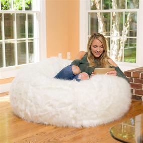 img 1 attached to 🛋️ Cozy & Stylish: Comfy Sacks 4 ft Memory Foam Bean Bag Chair in White Furry Texture