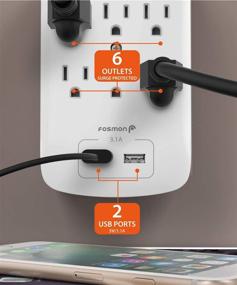 img 2 attached to 💡 Fosmon 6 Outlet Surge Protector 1200J (Pack of 2) with 3.1A Dual USB Ports Charger, Multi Plug Outlet Extender 1875 Watt, 3-Prong Grounded Wall Tap Splitter Adapter