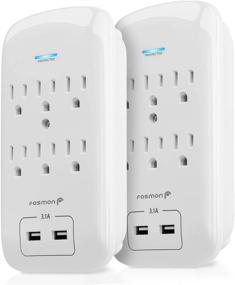 img 4 attached to 💡 Fosmon 6 Outlet Surge Protector 1200J (Pack of 2) with 3.1A Dual USB Ports Charger, Multi Plug Outlet Extender 1875 Watt, 3-Prong Grounded Wall Tap Splitter Adapter