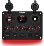 nilight 5 gang multi function rocker switch panel: backlit, usb charger, voltmeter, 🚦 12v outlet, pre-wired - perfect for rvs, cars, boats, trucks, trailers - red (90124e) logo