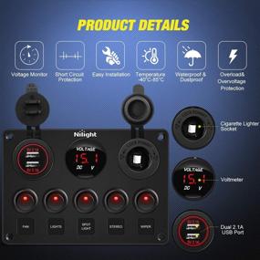 img 2 attached to Nilight 5 Gang Multi Function Rocker Switch Panel: Backlit, USB Charger, Voltmeter, 🚦 12V Outlet, Pre-Wired - Perfect for RVs, Cars, Boats, Trucks, Trailers - Red (90124E)