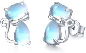 img 4 attached to Moonstone Cat Stud Earrings: 925 Sterling Silver Jewelry for Women, Girls, and Cat Lovers - Ideal Gift for Mom, Wife, and Daughter