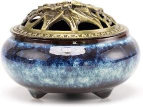 img 4 attached to 🔥 Handmade Ceramic Incense Burner by Plainele – Dark Blue, with Incense Stick Holder, Smudge Bowl – Ideal for Stick or Coil Incense, Sage Cones