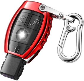 img 4 attached to 🔑 QBUC Red TPU Key Fob Cover for Mercedes Benz Car, Key Shell Case Protector with Keychain - Compatible with C E S M CLS CLK G Class Keyless Smart Key Fob